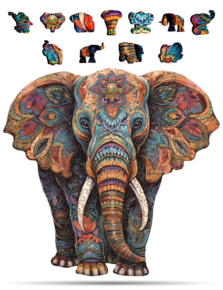 Crafthub Animal Wooden Puzzles for Adults – A3 Vivid Elephant with 155 Pieces...
