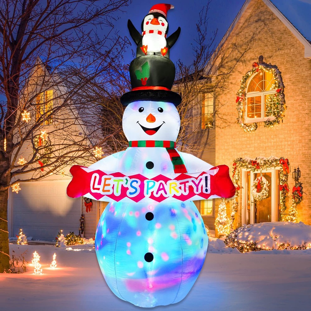 8FT Christmas Inflatables Decorations Outdoor with Rotating Colorful Led Ligh...
