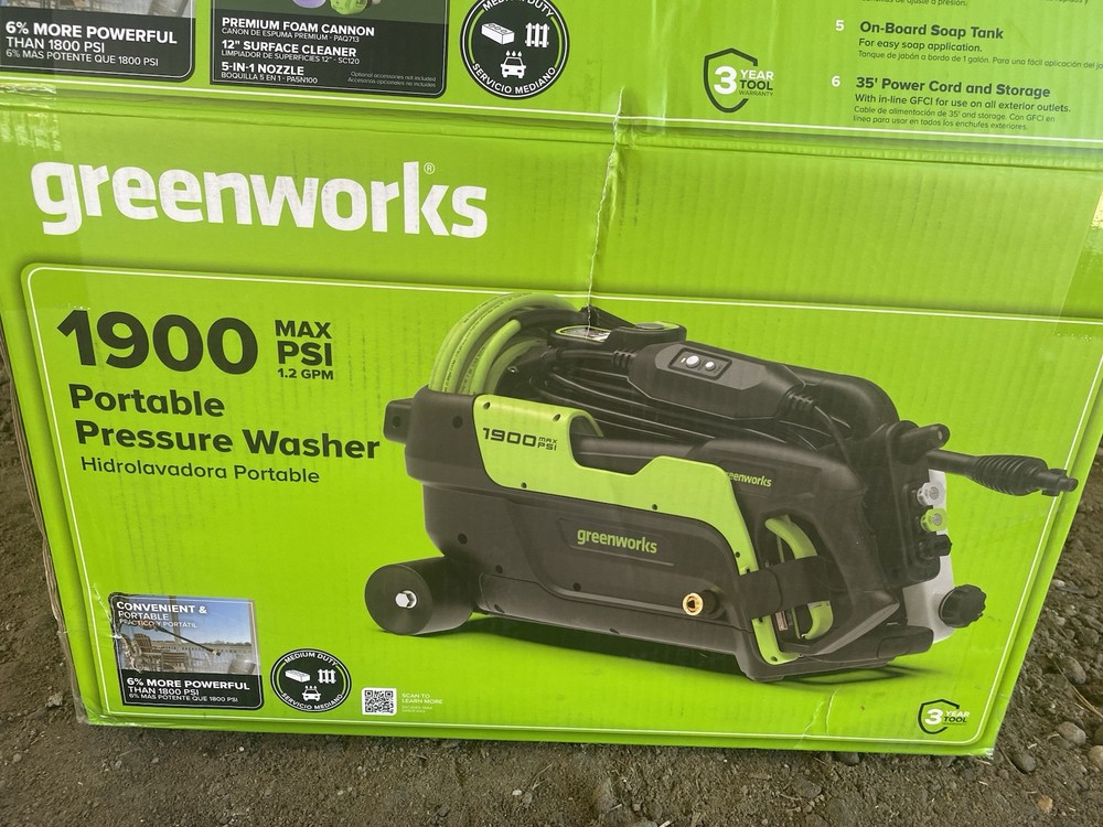 1900psi Greenworks Electric Pressure Washer for Powerful Cleaning
