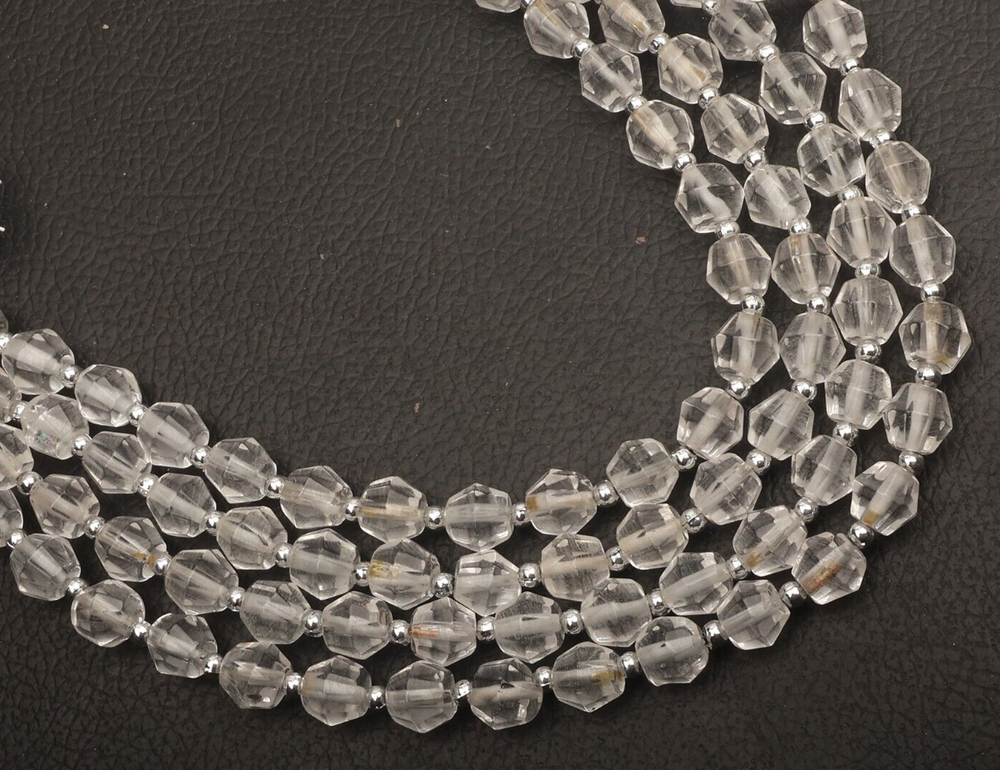 8mm Natural Quartz Crystal Faceted Bicone Gemstone Beads 8 Inch Strand