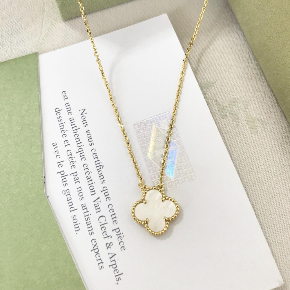 Van Cleef & Arpels Vintage Alhambra MOP Gold Clover Necklace