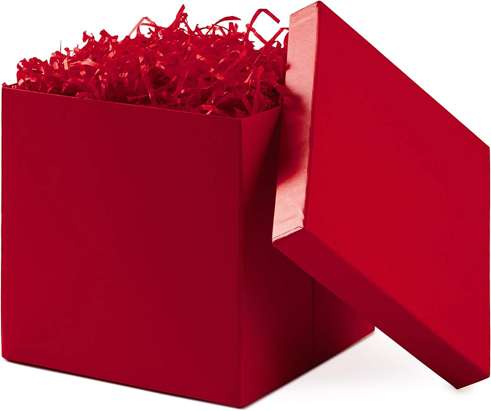 Medium Gift Box with Lid and Shredded Paper Fill (Red 7 Inch Box) for Birthdays,