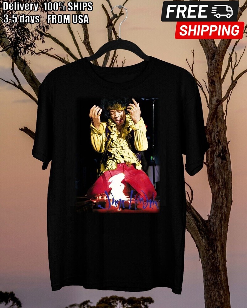 Jimi Hendrix Burning Guitar T-Shirt - Perfect Gift for Fans, Available in All Sizes