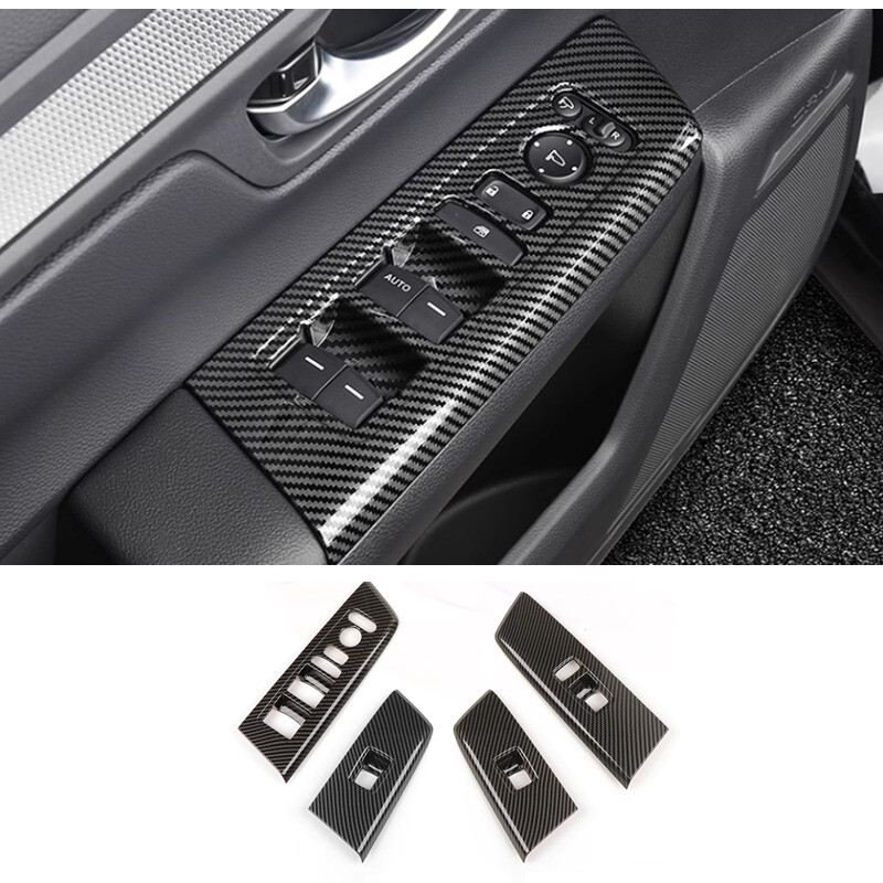 4x Carbon Fiber Inner Window Switch Panel Cover Trim For 2023-24 Honda CRV CR-V
