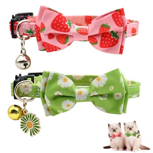 2 Pack Cat Collars Breakaway with Cute Bow Tie, Cute Kitten Bowtie Collar,