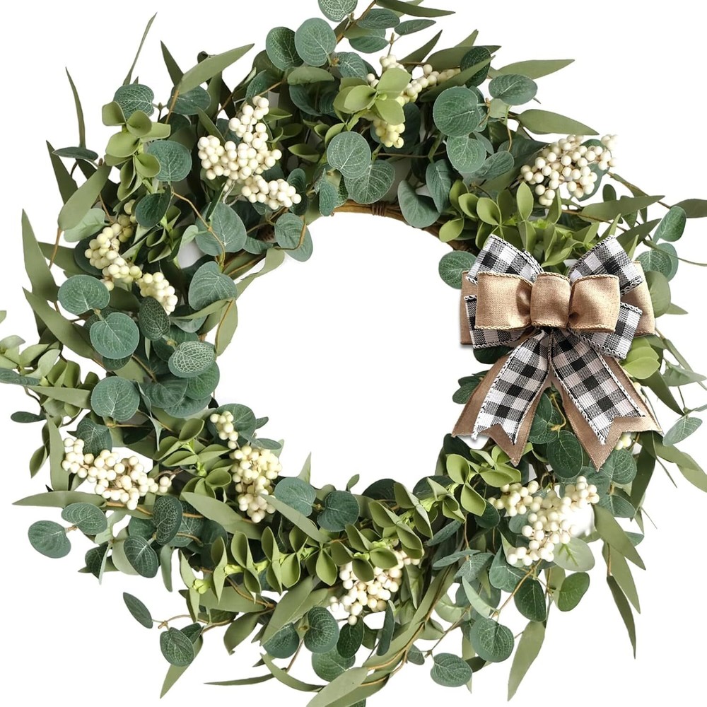 Handmade 20-Inch Artificial Eucalyptus Wreath for Spring Summer Door Decor