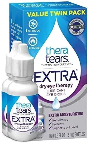 Gotas lubricantes para ojos Thera Tears extra secas paquete doble EXP 7-25