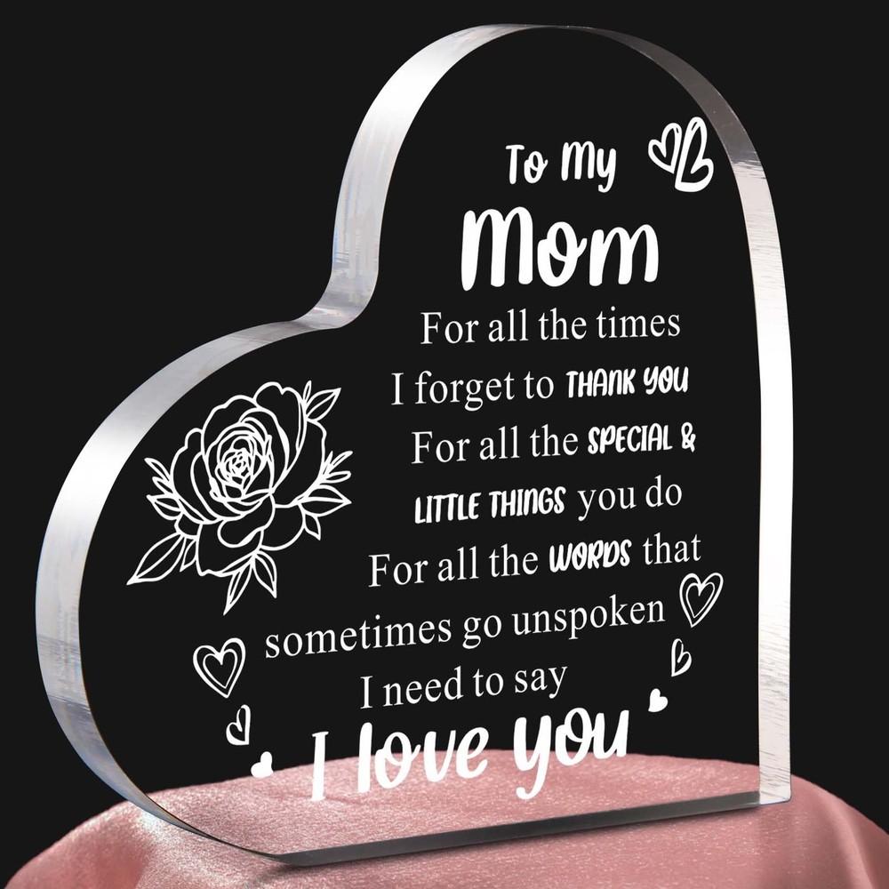 Gifts for Mom From Daughter Son Heart Shaped Acrylic Block For Moms - I Love ...