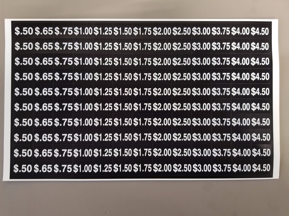 VENDING MACHINE PRICE LABEL SHEET 130 STICKERS VARIETY PER SHEET