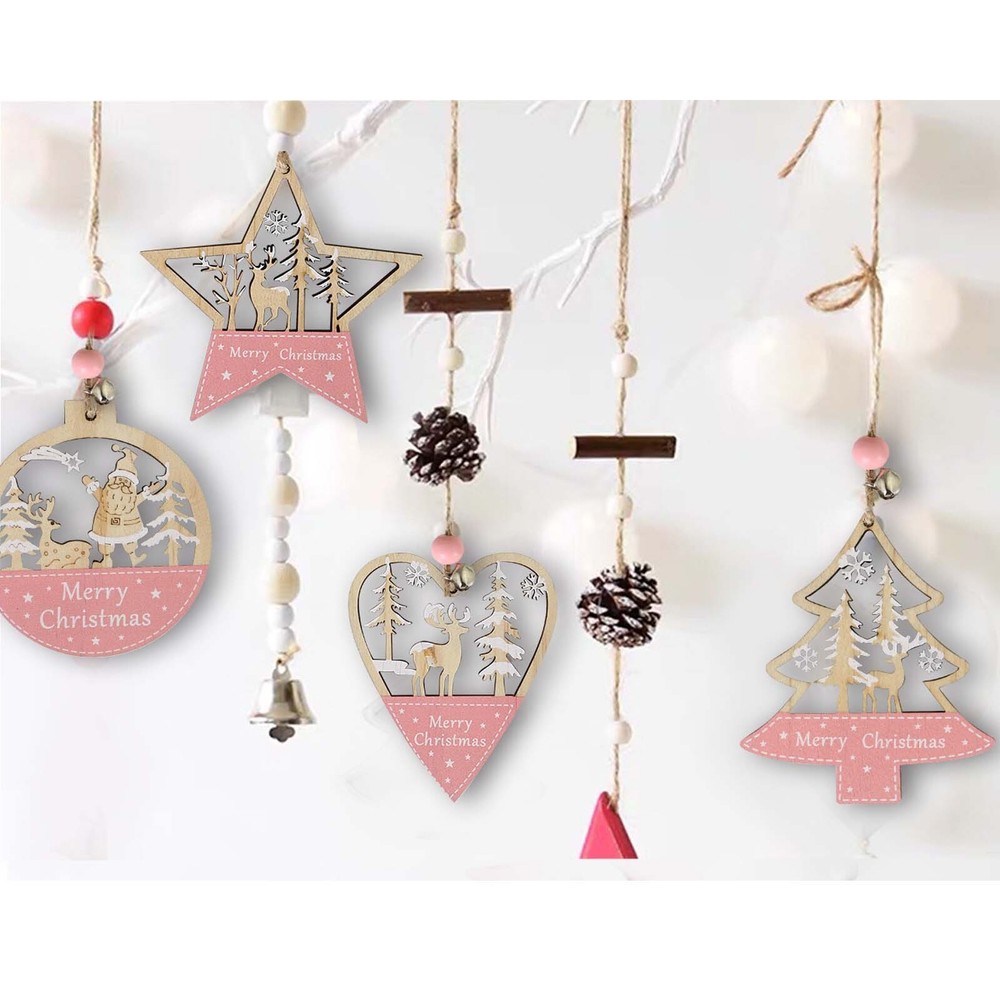 2D New Christmas Decorations Wooden Forest Santa Claus Reindeers Pendant