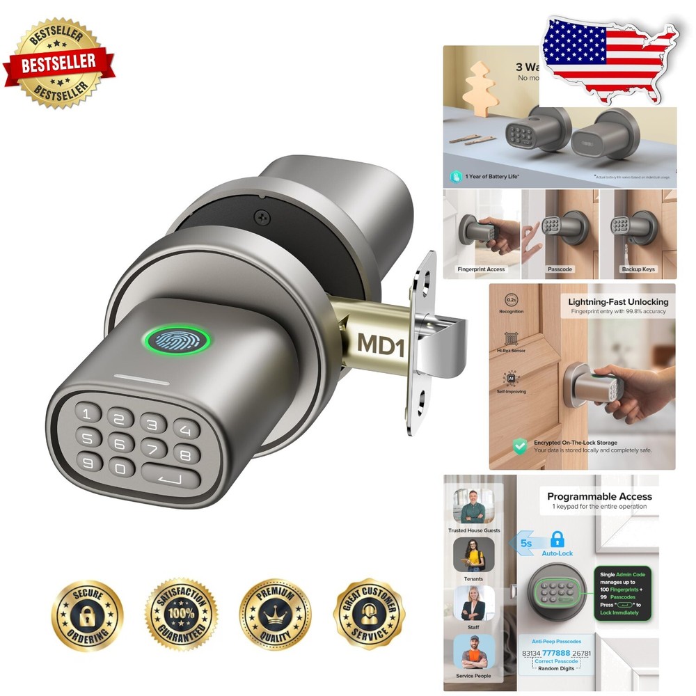 Secure Smart Lock - Fingerprint & Keypad Entry, Auto-Locking, Titanium Finish-image