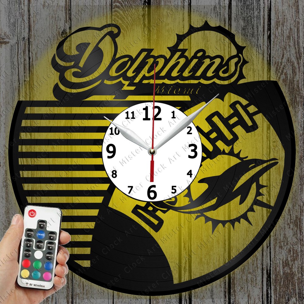 LED Clock Miami Dolphins Record Wall Clock Art Decor Original Gift 5631