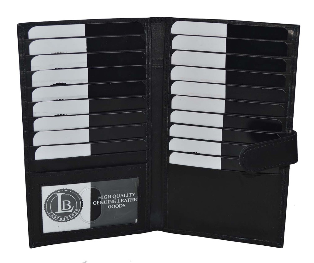 Leatherboss Black Tall Snap Closure Credit Card Holder Wallet  -image