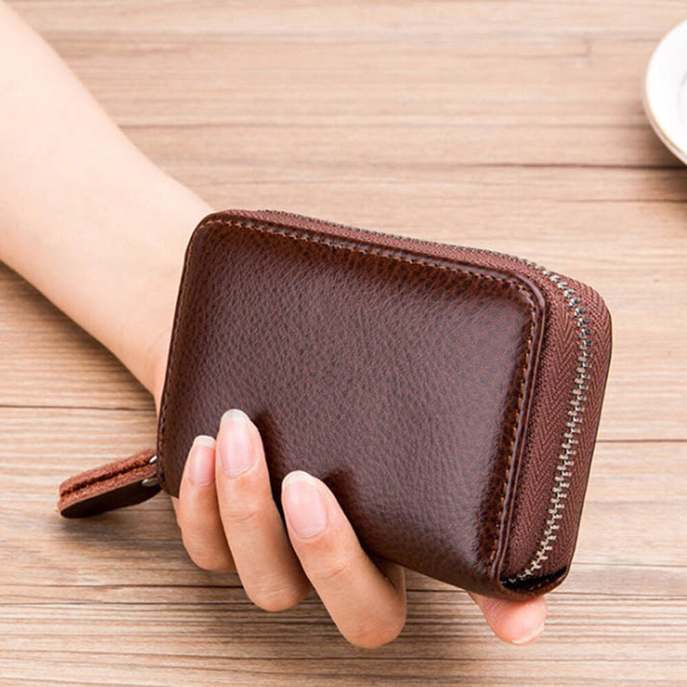 Slim RFID-Blocking Leather Zip Around Credit Card Wallet-image