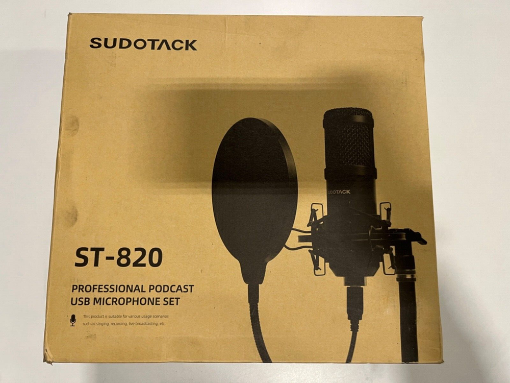 Sudotack ST-820 Microphone Kit Streaming Podcast USB w/ Case Stand Cord & filter