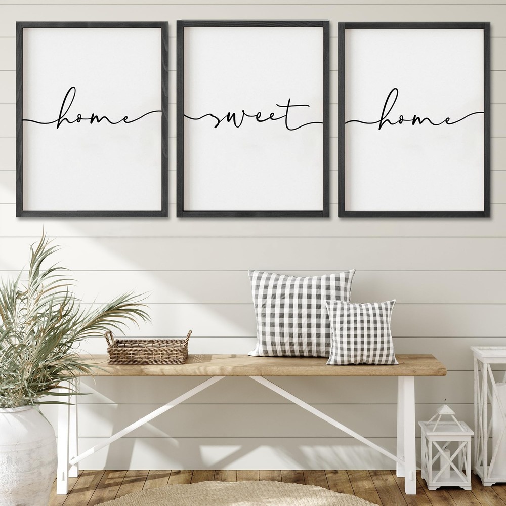 Set of 3 Rustic Farmhouse Home Sweet Home Signs for Bedroom Wall Decor Above Bed