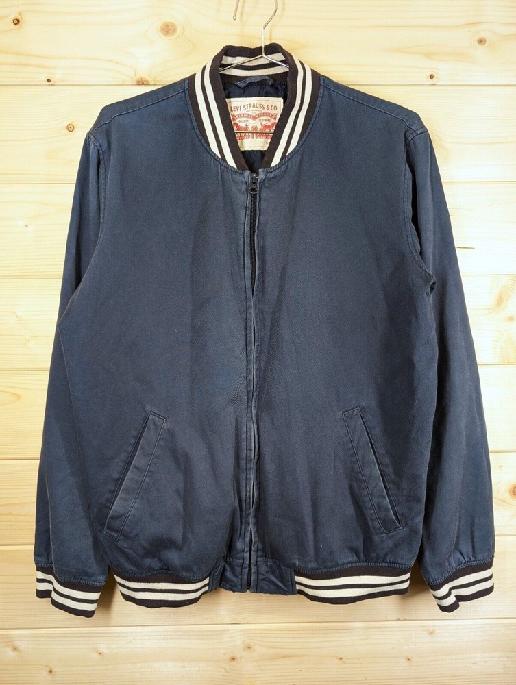 Levis Mens Medium Navy Blue Full Zip Varsity Bomber Jacket