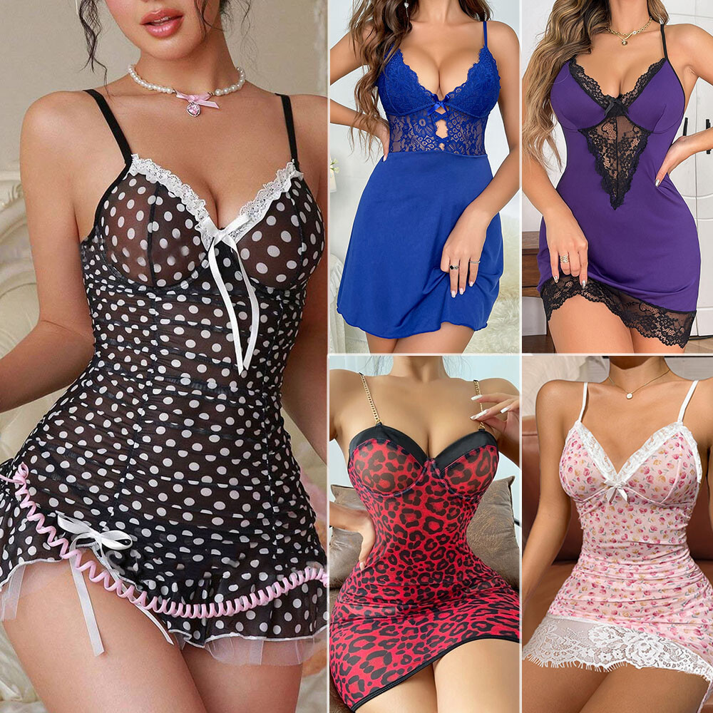 Sexy V-Neck Lace Babydoll Sleepdress for Women – Sleeveless & Sheer  