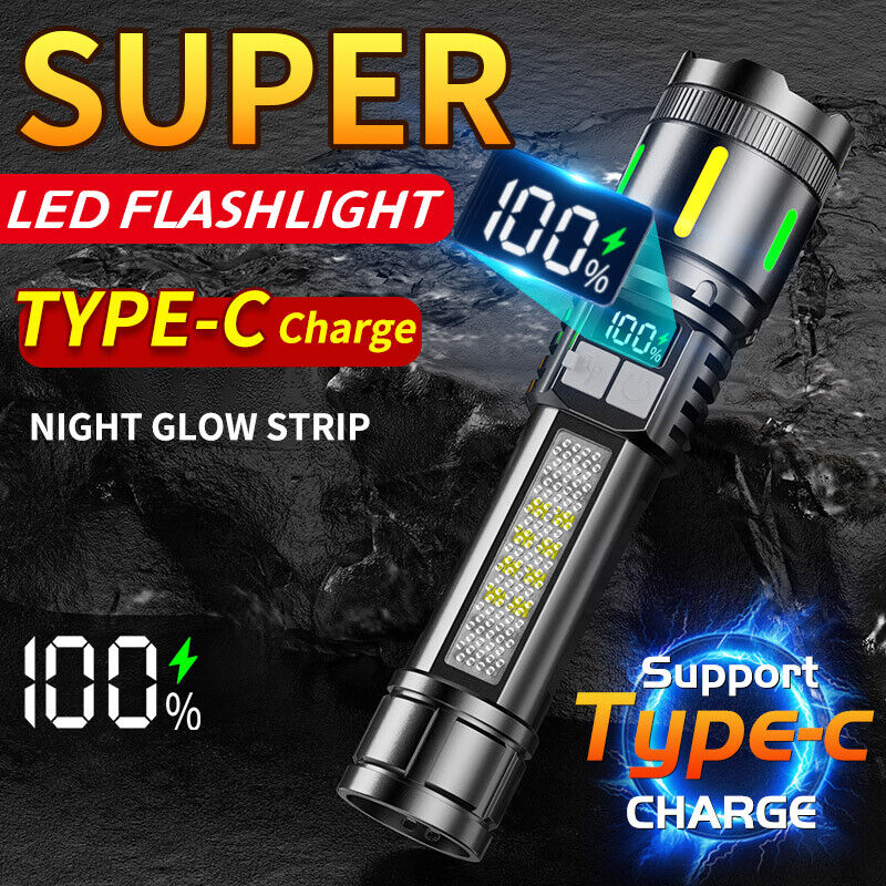 50000000 Lumens Super Bright LED Tactical Flashlight Rechargeable LED Work Light