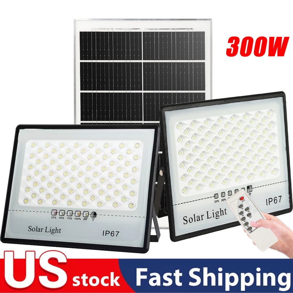 US 300W LED Solar Flood Lights Street Light Dusk to Dawn Flood Wall Lamp Outdoor