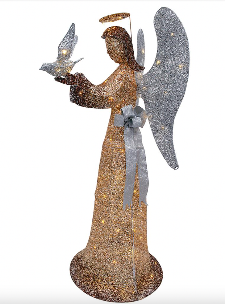 5' Pre Lit Tinsel Angel With Dove Christmas Yard Decoration * Same Day Shipping!