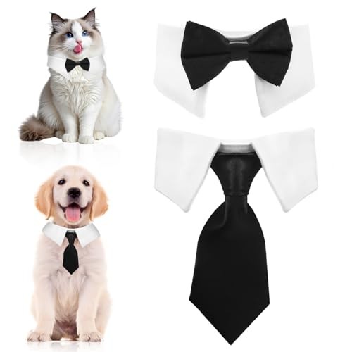2Pcs Adjustable Bowtie Collar for Cats & Dogs Formal Pet Neckwear