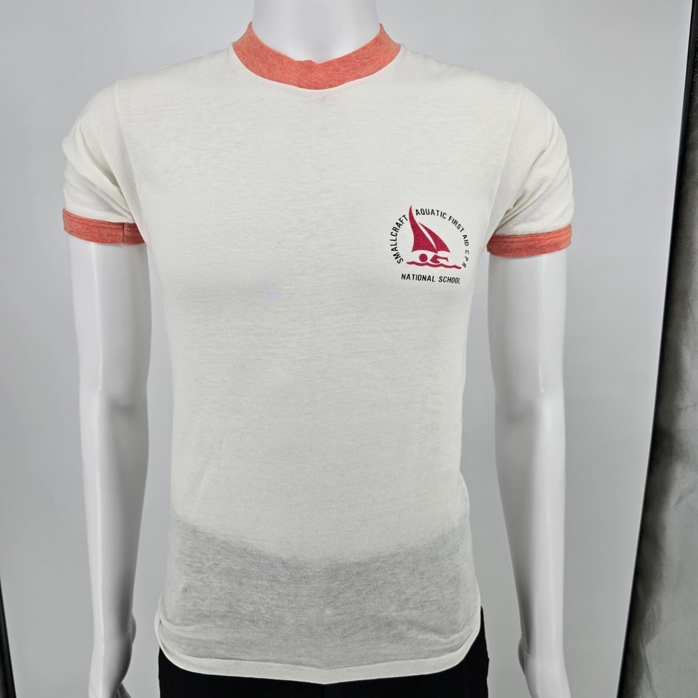 Vintage 1970s Smallcraft Aquatic First Aid CPR School Ringer Tee XS