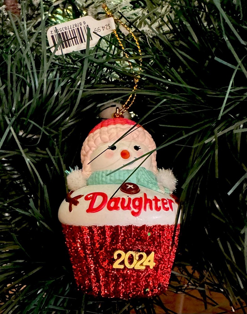 2024 Hallmark Snowman Daughter Red Glitter Cupcake Xmas Ornament