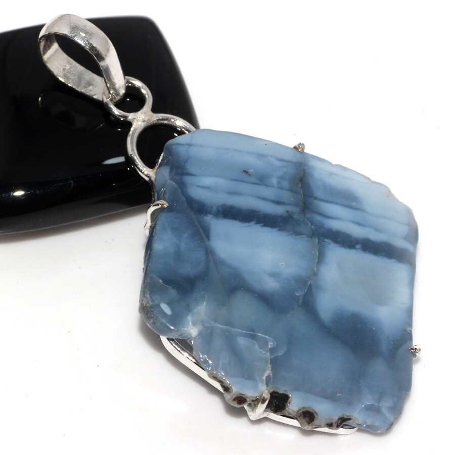 Owhyee Blue Opal Rough 925 Silver Plated Pendant 2.5
