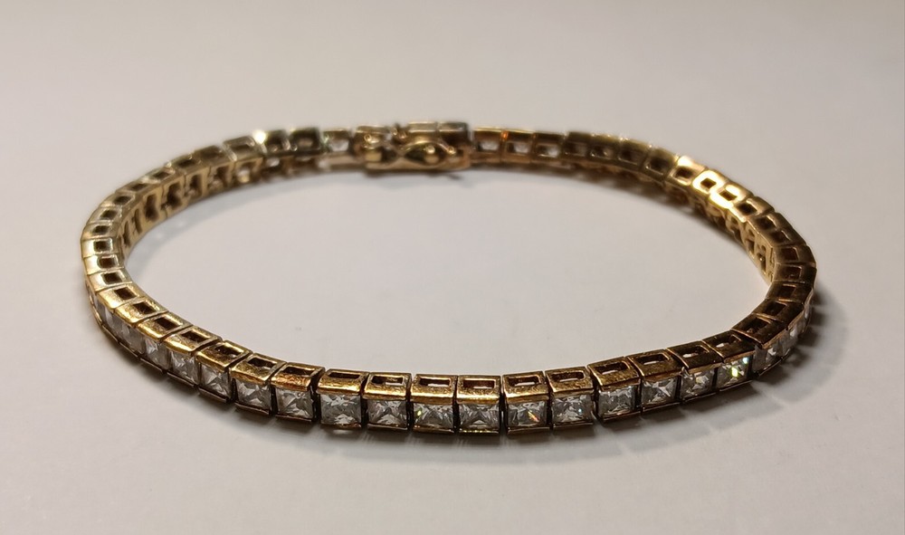 Vintage Princess Art Jewel 925 Vermeil Cz Tennis Bracelet 7.5½