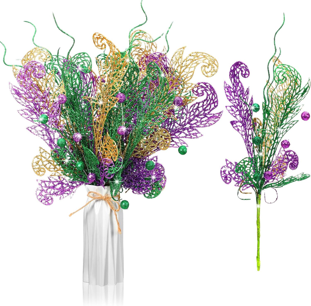 8 Pcs Mardi Gras Picks and Sprays Mardi Gras Decoration 15.75 Inch Artificial Gl