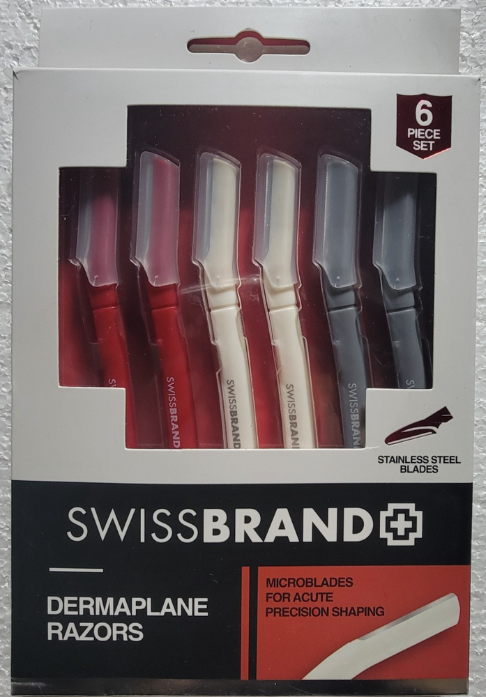SwissBrand Dermaplane Razors 6-Pack - Ergonomic Multicolor Facial Hair Removal for Men