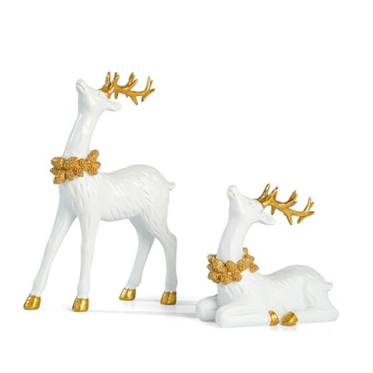 2PCS Christmas Deer Pendant Bedding and Standing Gold Deer Resin Home