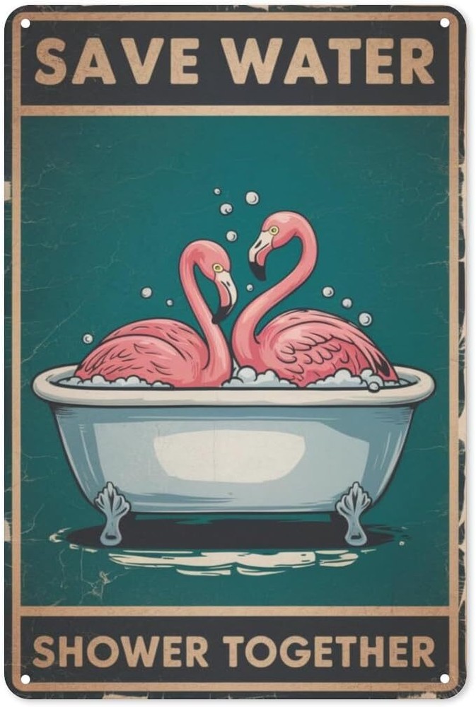 Eco Flamingo Whimsical Metal Wall Art 8x12in for Bathroom Pool House Decor