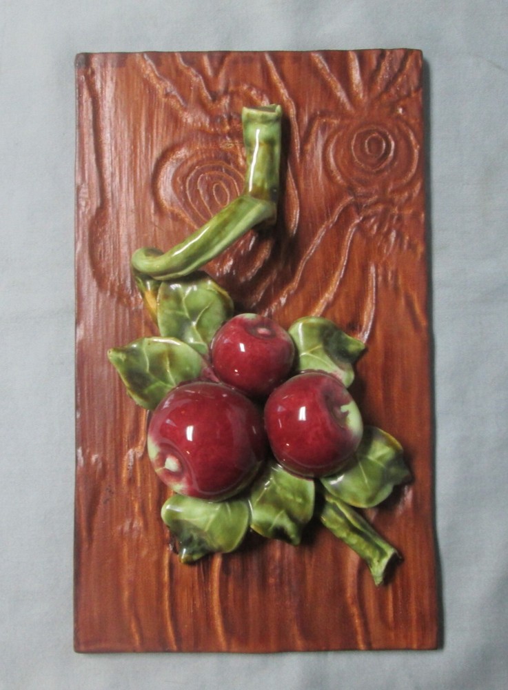 Vintage Wade of California Art Pottery Wall Plaque-Apples-#103-EXC!-L@@K!
