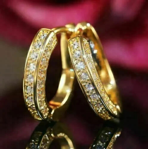14k Yellow Gold Finish 2.00 Ct Round Cut Real Moissanite Huggie Hoop Earrings