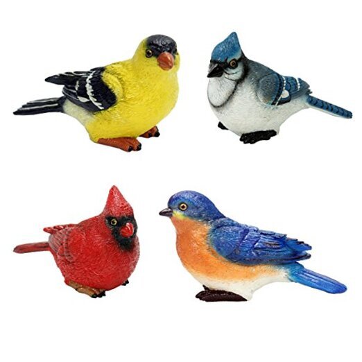 Small Birds 4 Piece Set by  - Outdoor Bird Figurines for gardens, patios and