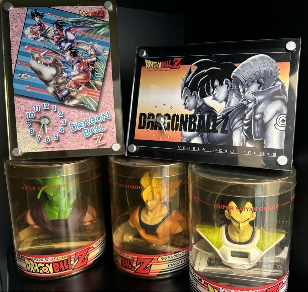 Dragon Ball Z Alarm Clock Set with Goku Vegeta Piccolo Vintage Used Shows Wear