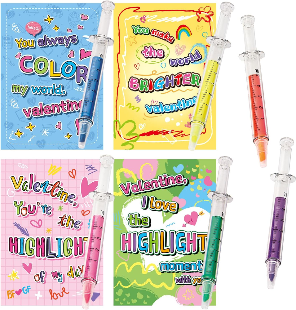 32Pcs Kids Valentines Day Gifts for Classroom - Valentine Cards with Syringe Sha