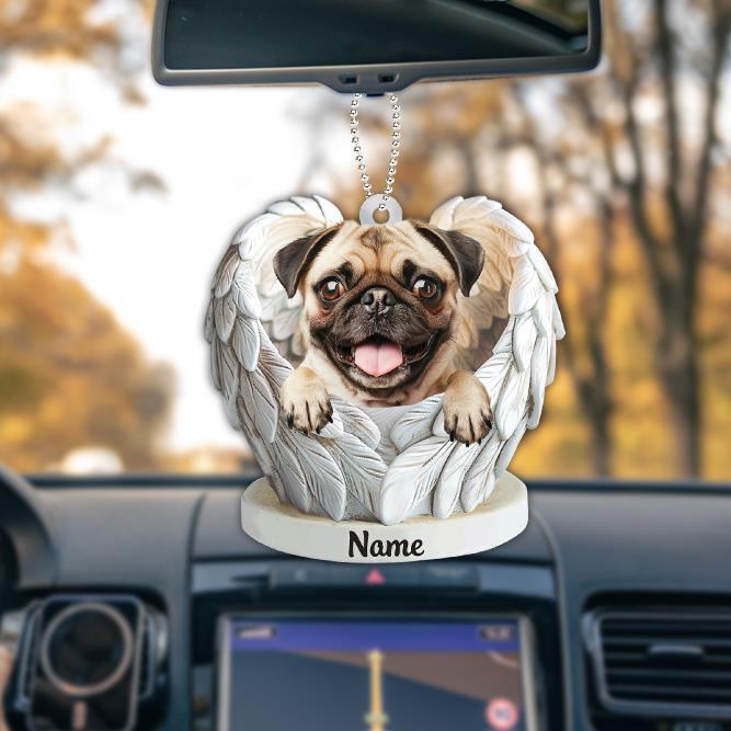 Pug Dog Peeking Angel Wings Car Ornament  Pug Dog Christmas Ornament Gift