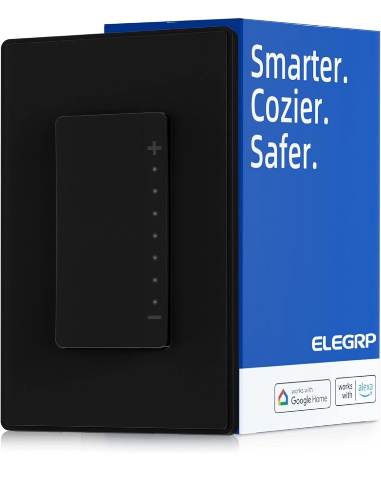 ELEGRP Smart WiFi Dimmer Switch - BLACK - NEW.  Works W/ Google Home And Alexa