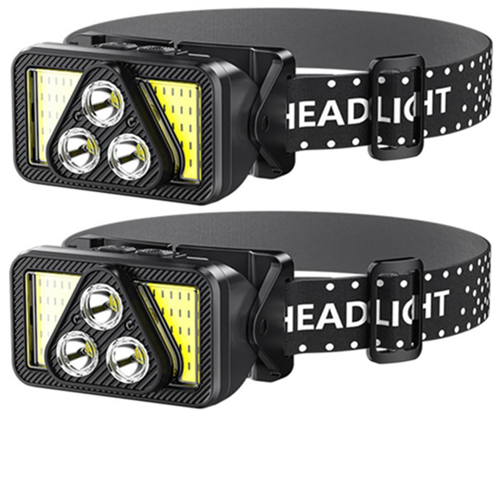 2-Pack Rechargeable LED Headlamps Flashlight, 1200 Lumen Bright Light With Wh...