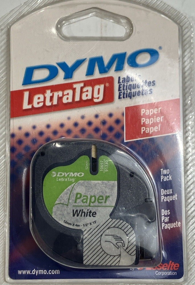 Dymo Label Refills white paper 10697 2 Pack for LetraTag NOS Made in Belgium