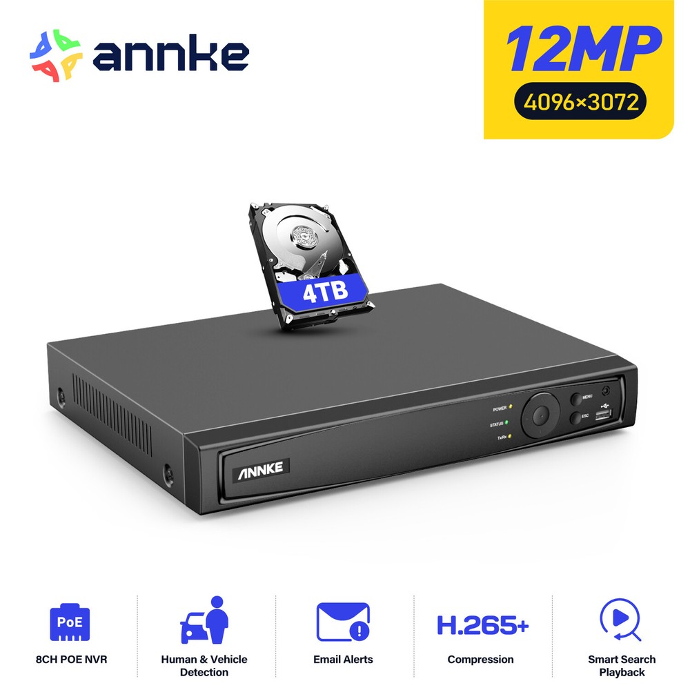 ANNKE HD 8CH 12MP NVR POE IP Security Video Recorder H.265+ For Camera System