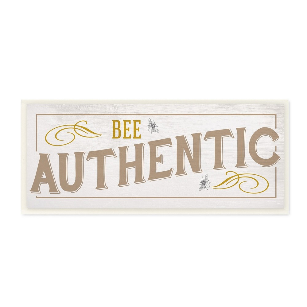 Stupell Vintage Bee Authentic Sentiment Insect Pun Wood Wall Yellow 17 x 7