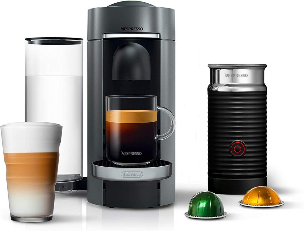 Кофеварка и эспрессо-машина Nespresso Vertuo plus Deluxe от De'Longhi, Titan с