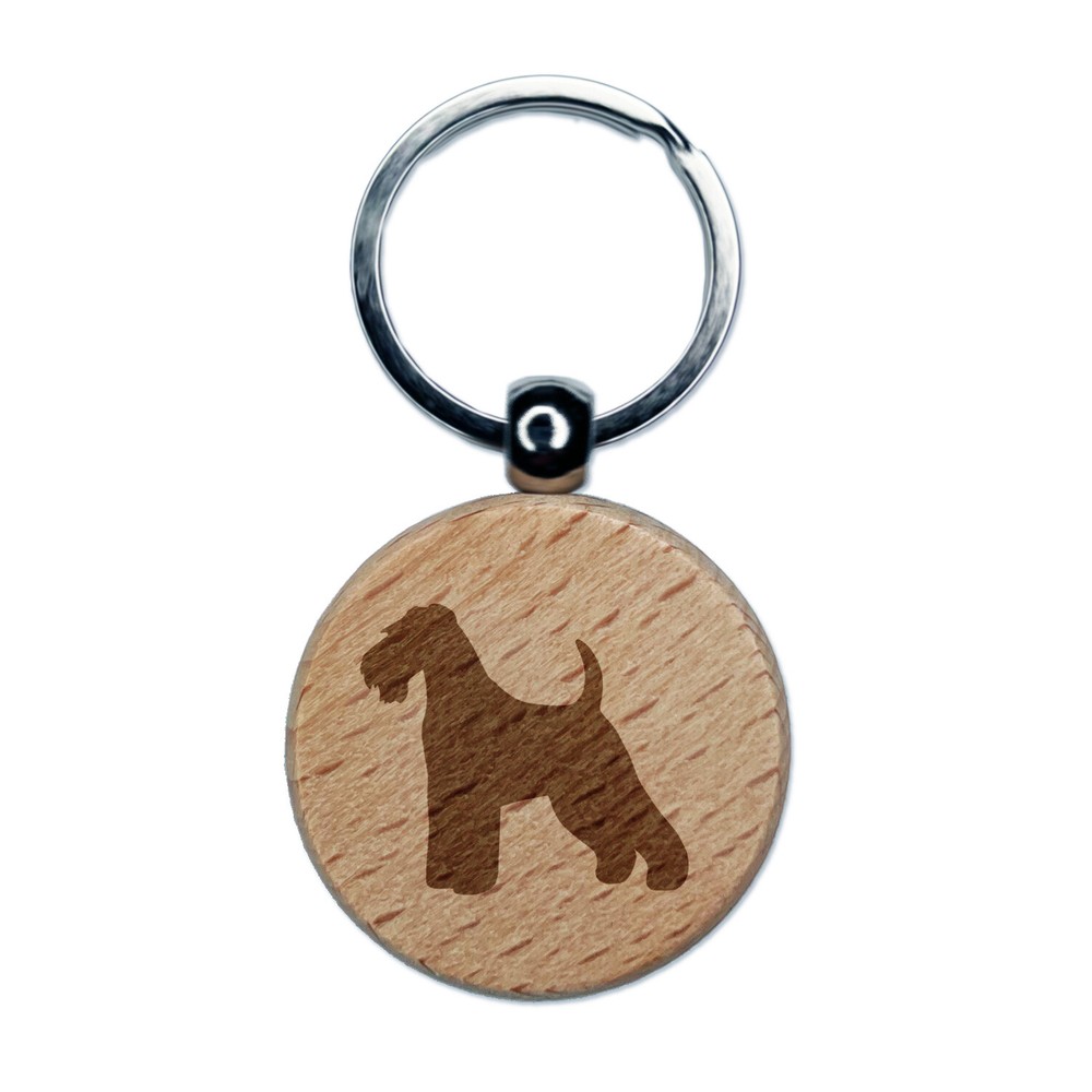 Welsh Terrier Dog Solid Engraved Wood Round Keychain Tag Charm