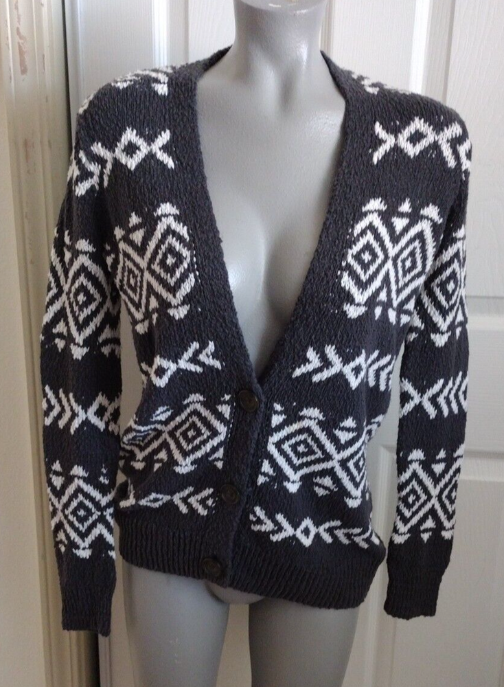 Hollister Cardigan Sweater Ladies Size Small Black & White Long Sleeves