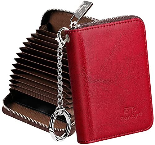 RFID-Blocking Dark Red Credit Card Wallet for Men & Women with Zipper