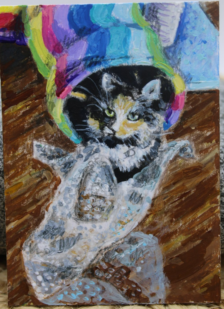 ACEO Original Calico Cat Art - Playful Kitty Painting by Rockn Palette